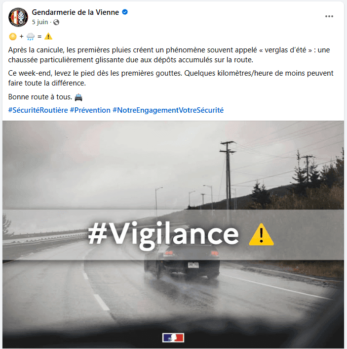La Gendarmerie de la Vienne a publié un post de prévention sur ses réseaux sociaux.