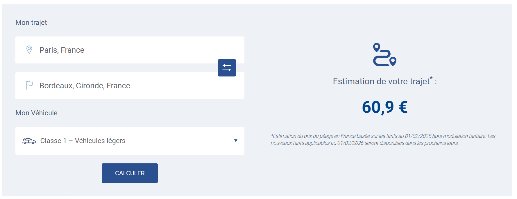 Pour un Paris-Bordeaux en 2026, il faut compter 60,9 € de frais de péage pour les véhicules légers.