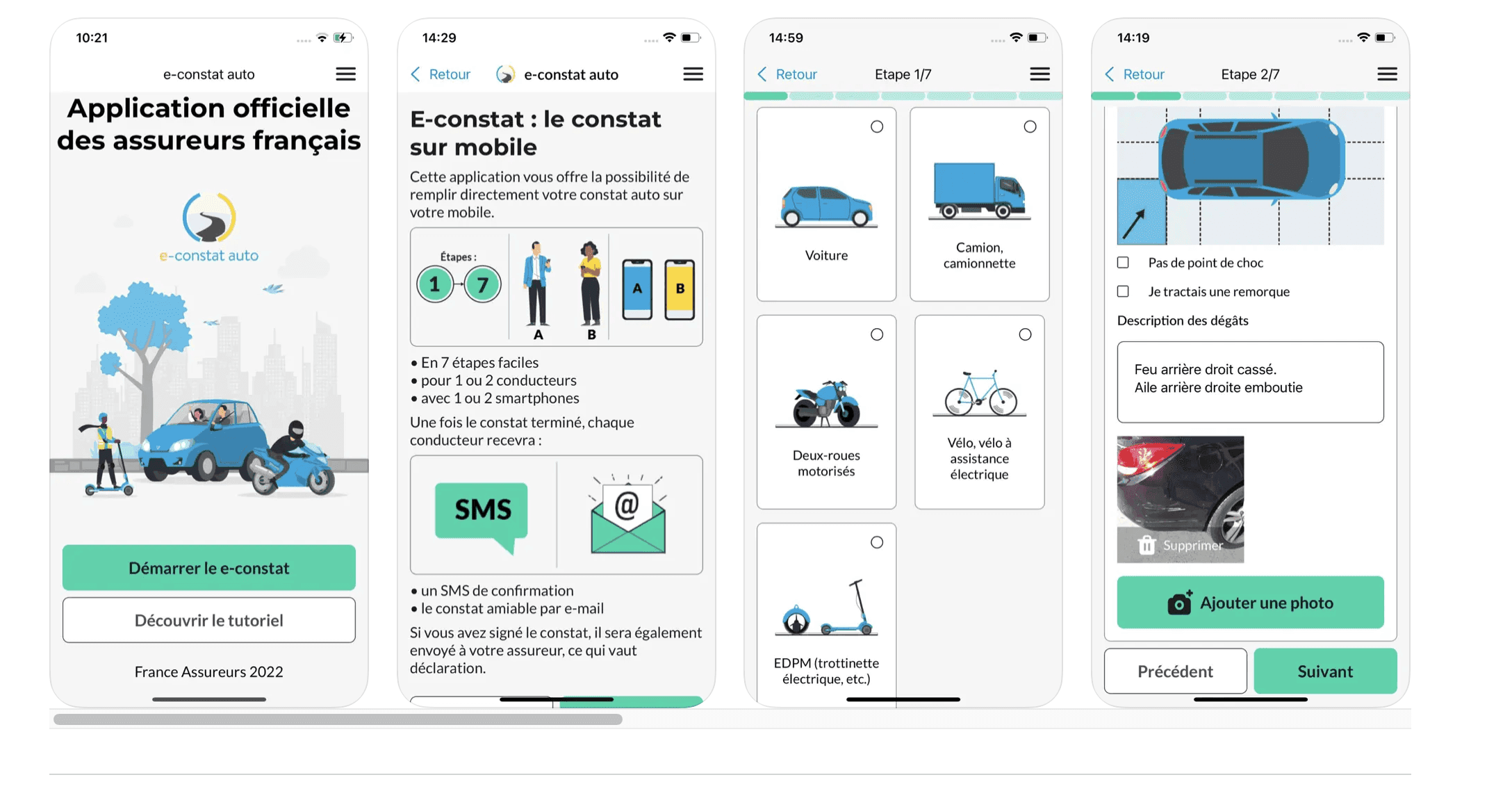 Captures d'écran d'un e-constat. ©AppStore