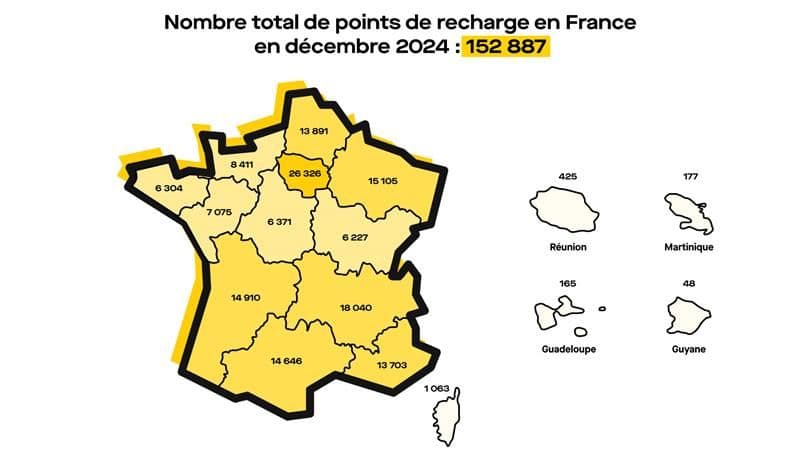 Répartition des points de charge publics en France au 30 novembre 2024. ©Roole