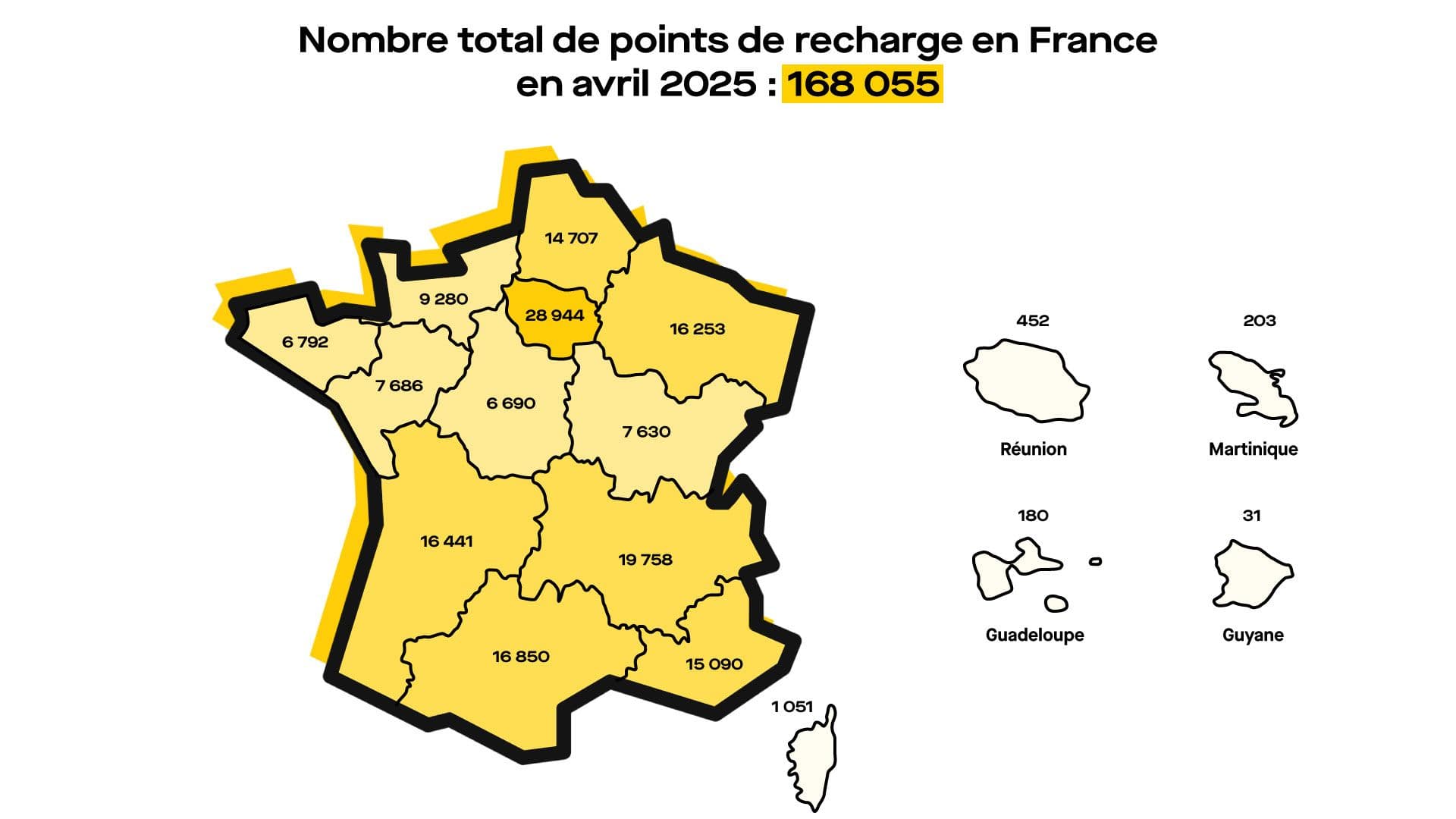 Les points de recharge en France en avril 2025. Source : Avere-France. Infographie : Roole Média.