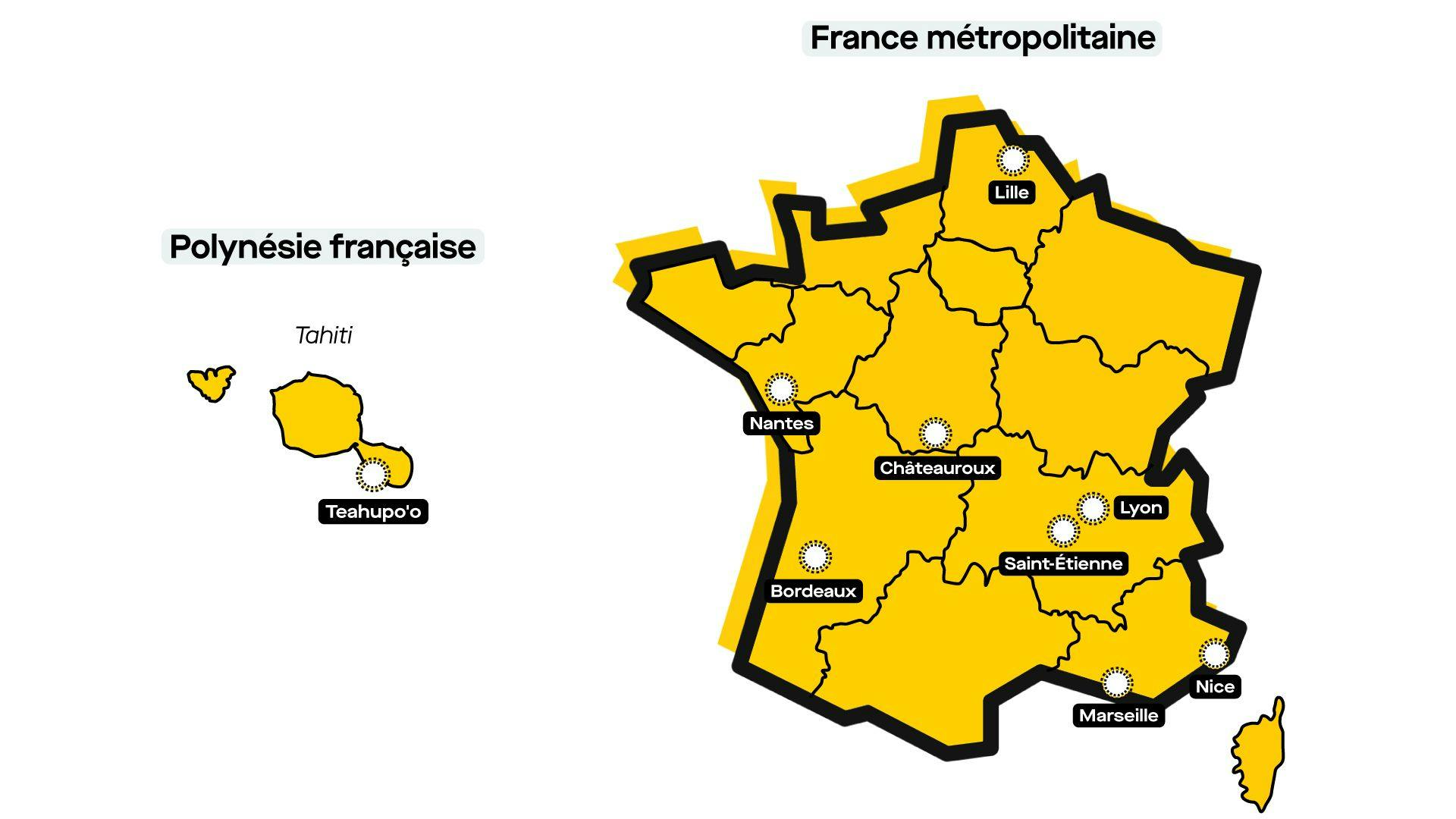 En plus de Paris, huit autres villes de France Métropolitaine accueillent des épreuves des JO 2024. Ainsi que Teahupo'o sur l'île de Tahiti en Polynésie Française. ©Roole