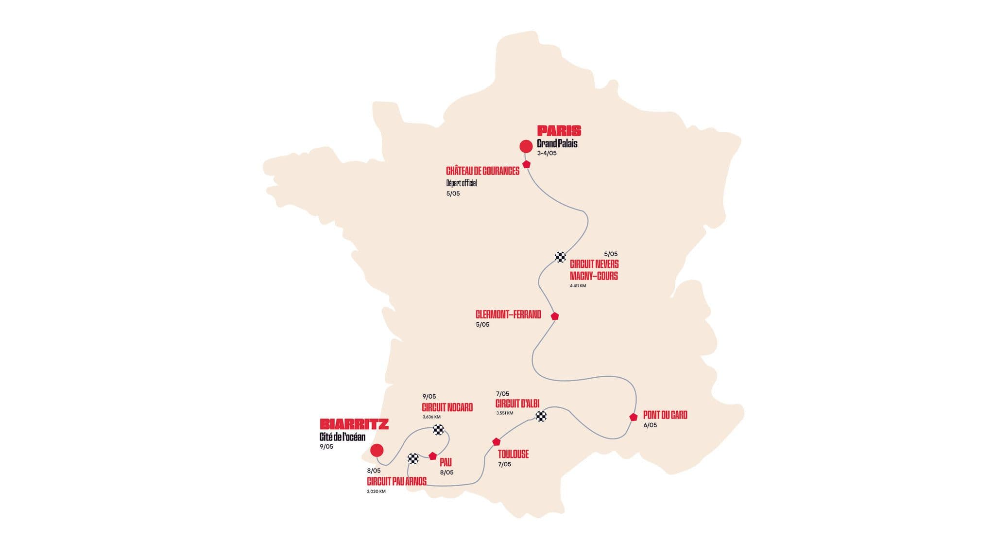 L'itinéraire du Tour Auto 2026. ©PETERAUTO