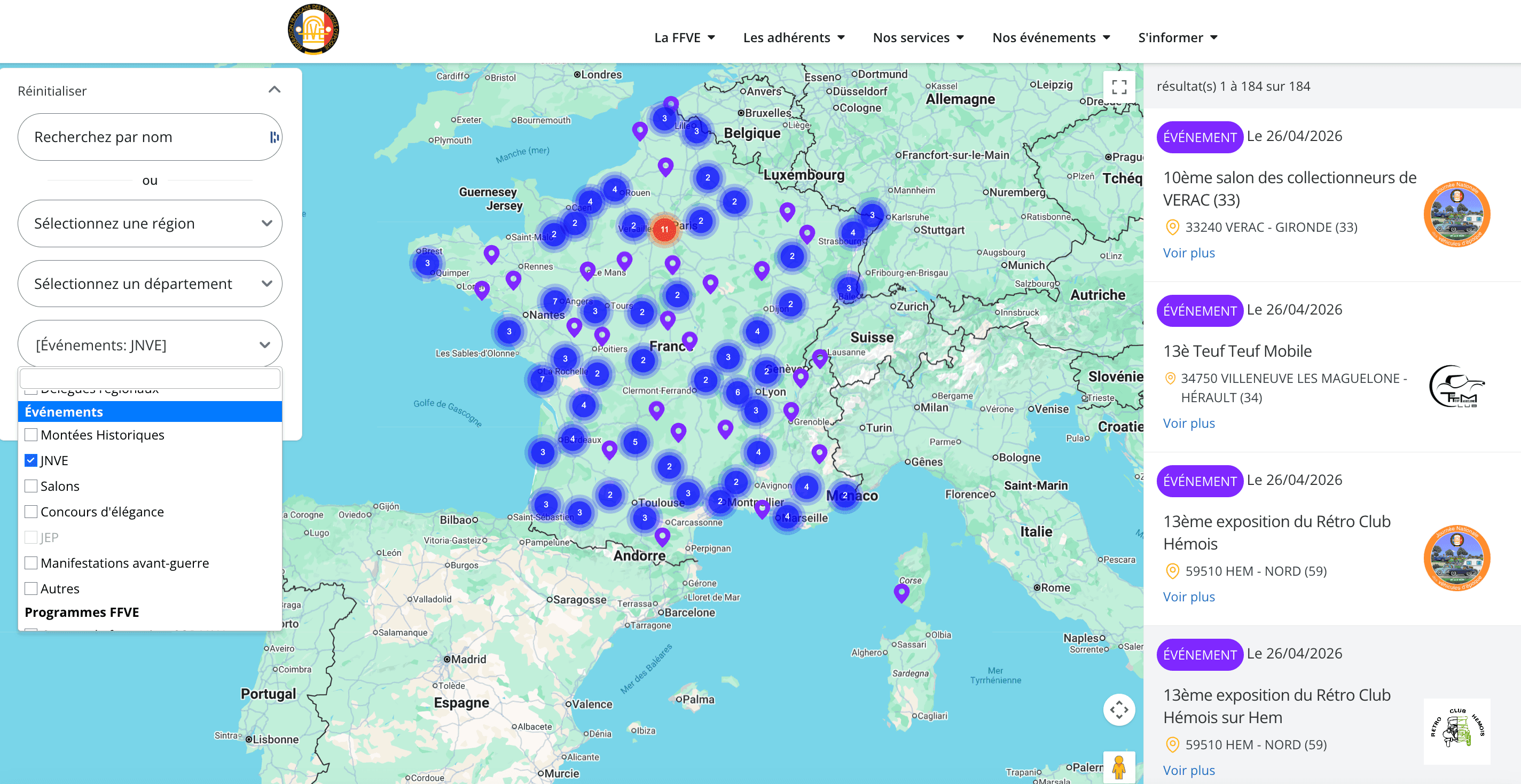 La carte interactive de la FFVE permet de trouver les rassemblements près de chez soi ! ©FFVE