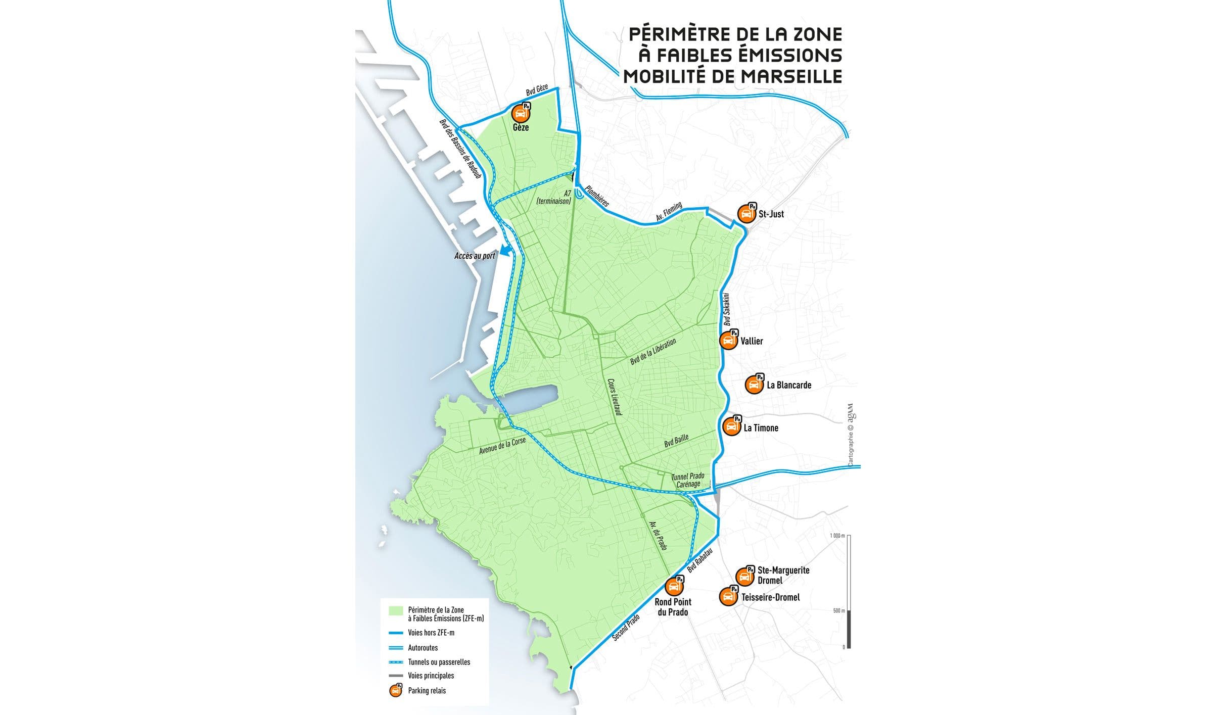 Le périmètre de la ZFE de Marseille est délimité par l’intérieur des boulevards. ©Métropole Aix-Marseille-Provence