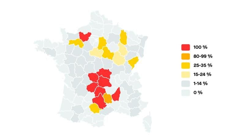 Quel pourcentage des routes secondaires sont repassées à 90 km/h dans votre département ? ©Roole / Source : Roole Data