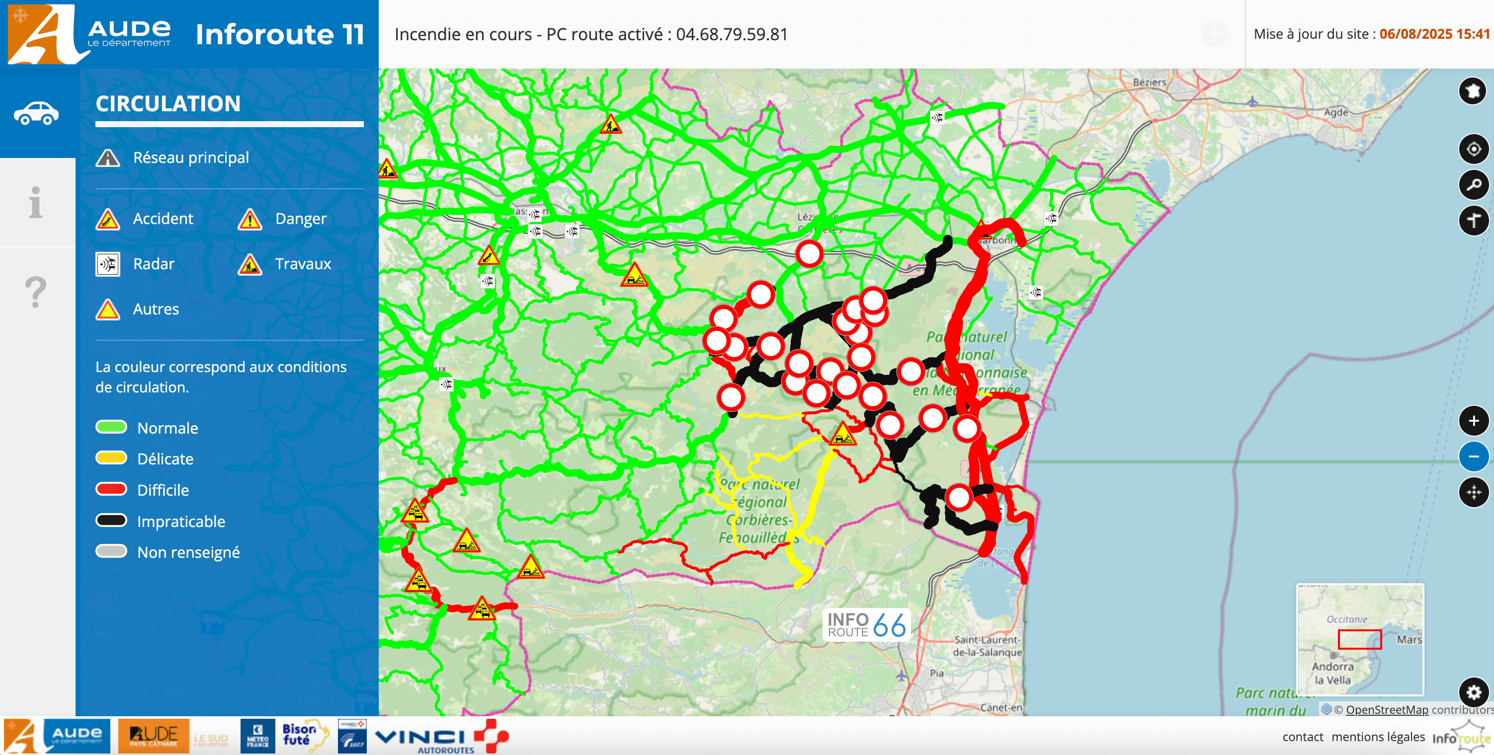 Vinci Autoroutes a annoncé la réouverture progressive de l’A9 et de l’A61 en direction de l’Espagne. ©Inforoute11.fr