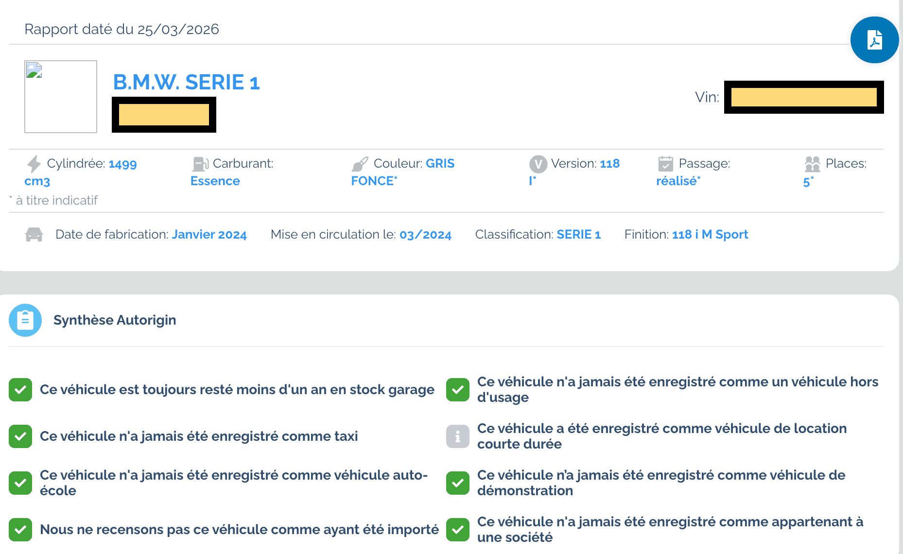 Le résumé du rapport généré par Autorigin. ©Autorigin