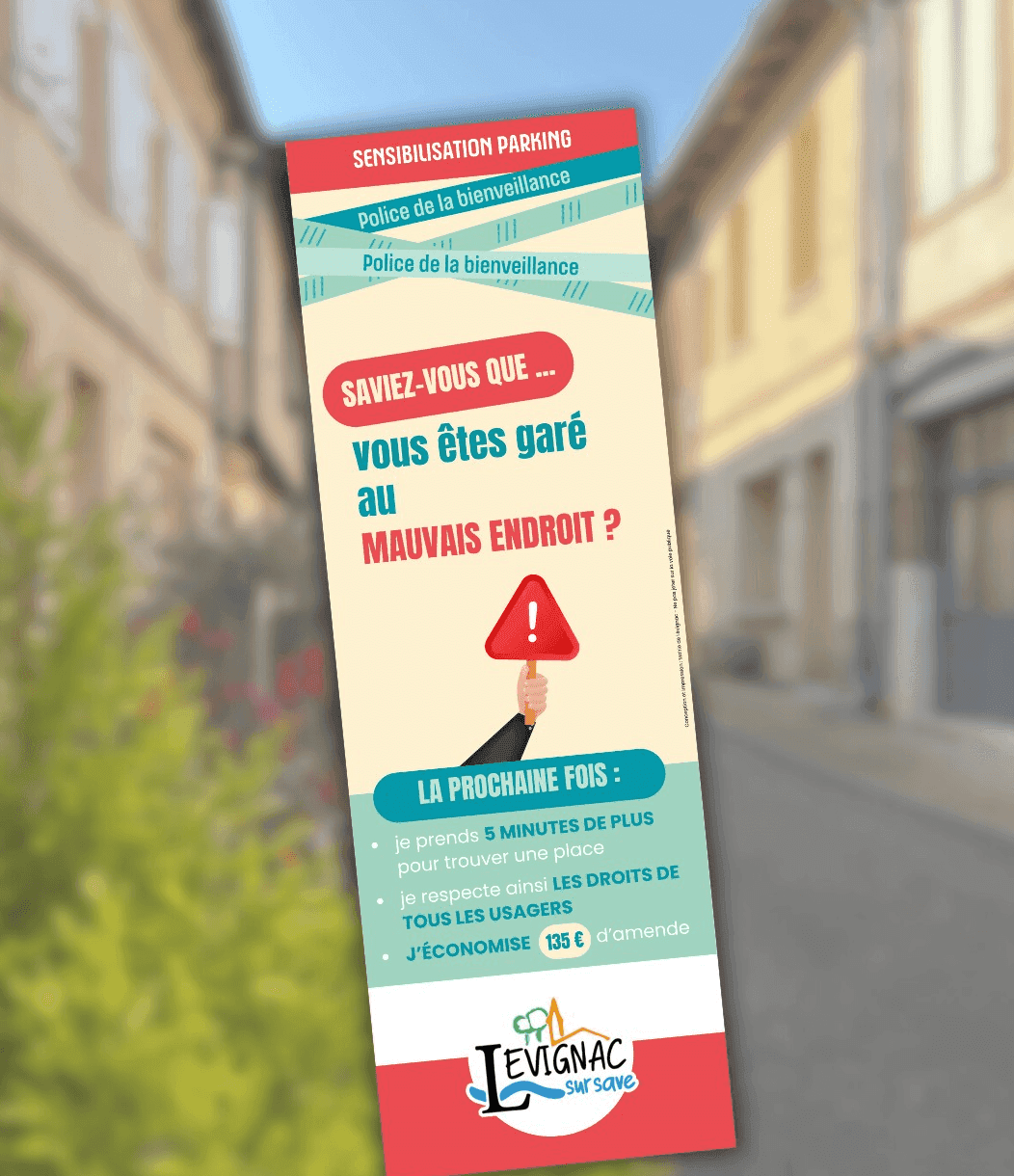 Baptisé « police de la bienveillance », ce dispositif consiste à laisser un flyer coloré sur les pare-brises. ©Lévignac Facebook