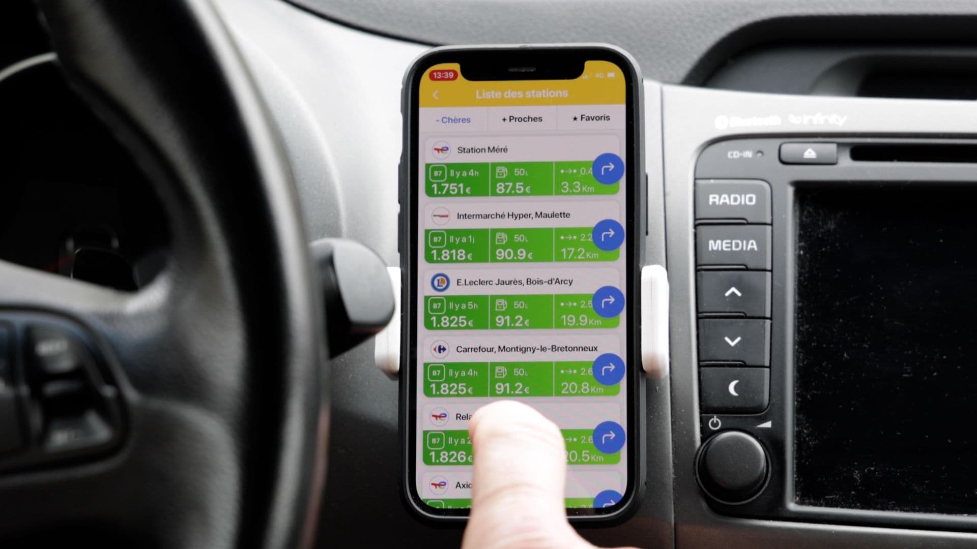 La liste des stations les moins chères affichées sur l'application Gasoil Now