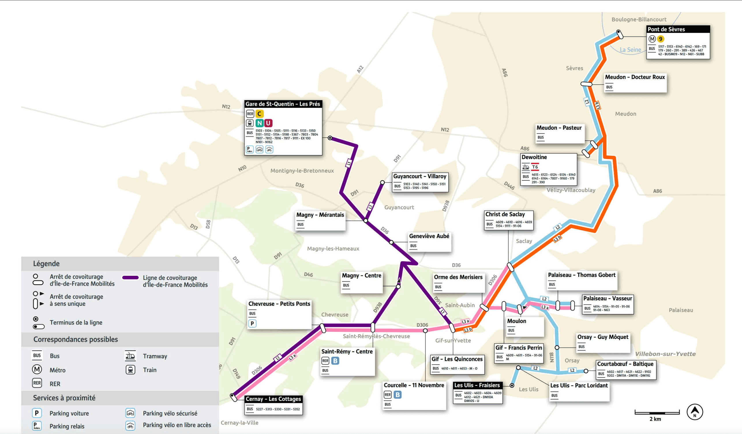 Plan des lignes de covoiturage par Ile-de-France Mobilités. ©IDFMobilités