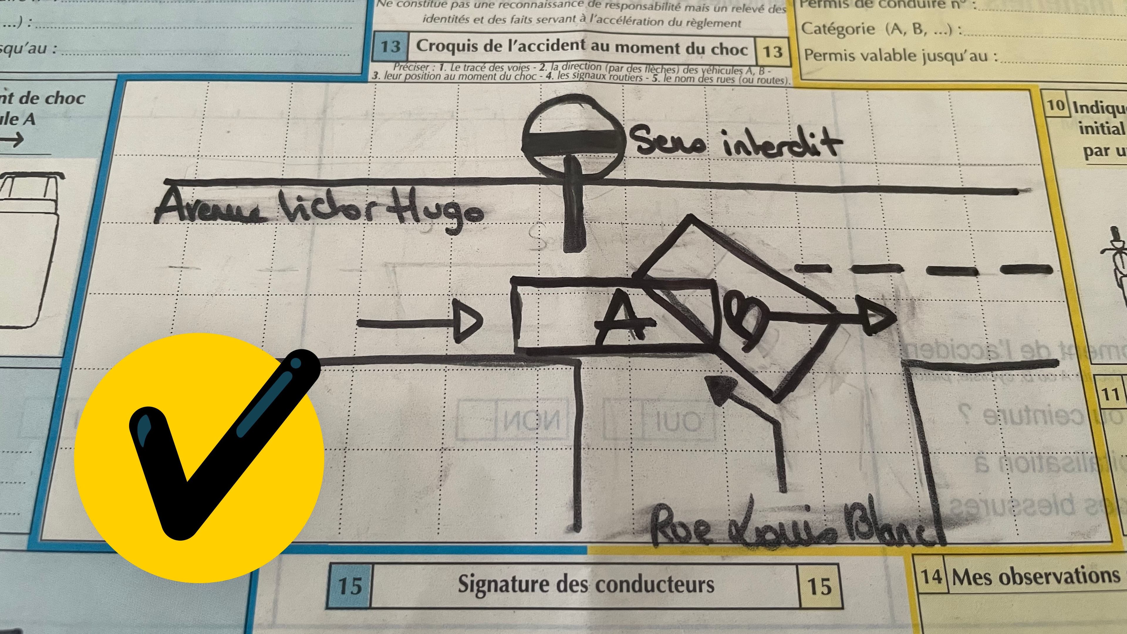 Exemple d'un croquis conforme sur un constat amiable.