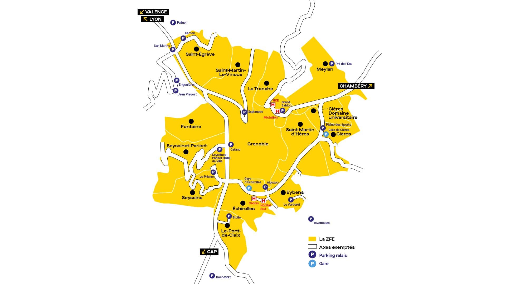 Le périmètre de la ZFE grenobloise s'étend sur 13 communes.