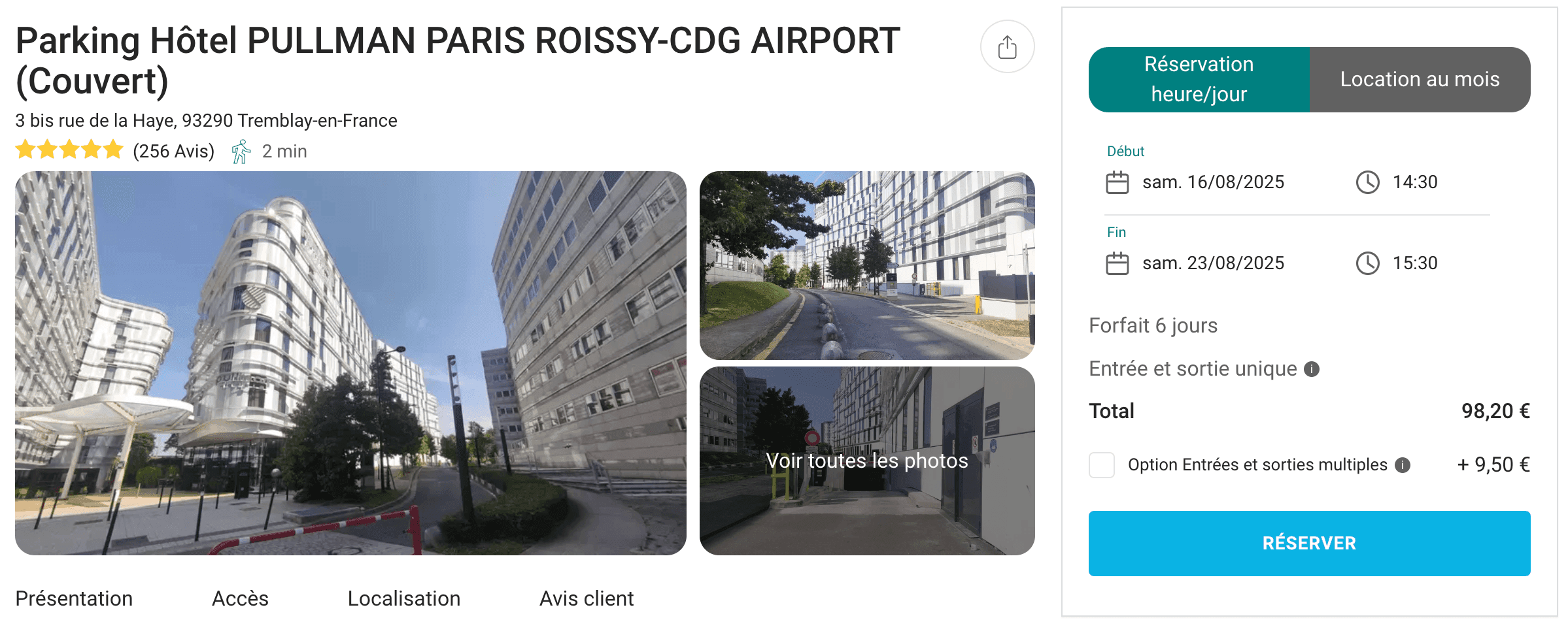 Le coût du stationnement pour 1 semaine à l'hôtel à proximité de l'aéroport est de 98,20 euros. ©OnePark