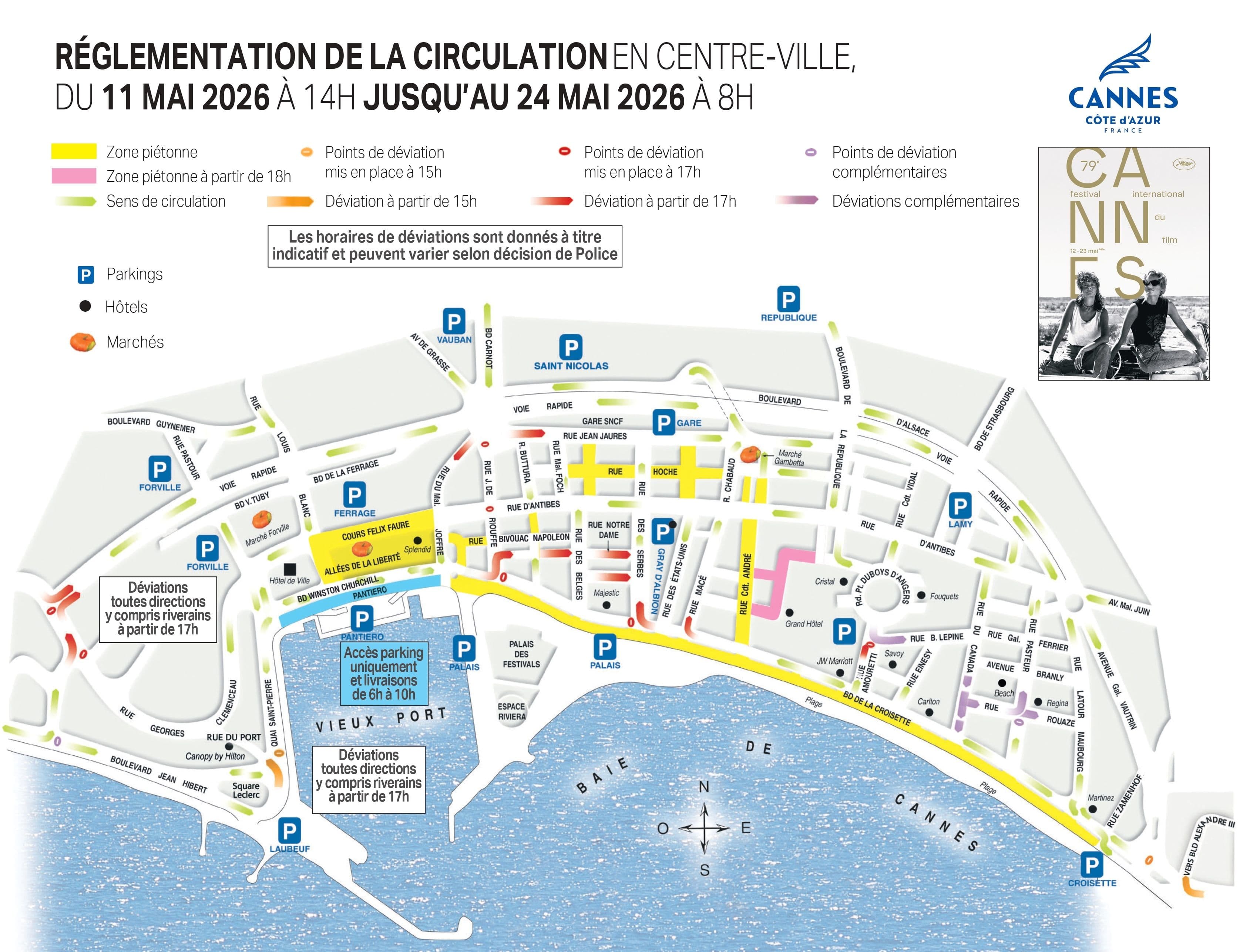 Des déviations et zones piétonnes sont mises en place durant toute la durée du Festival de Cannes. ©MairieCannes