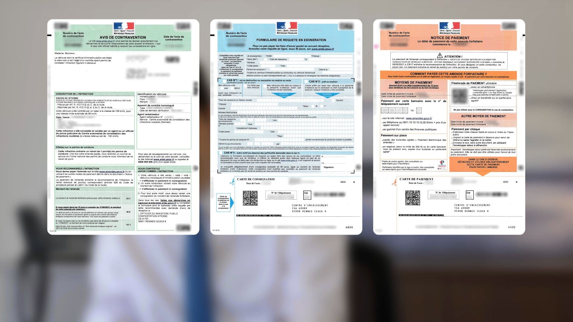 L'avis de contravention se compose de trois documents.