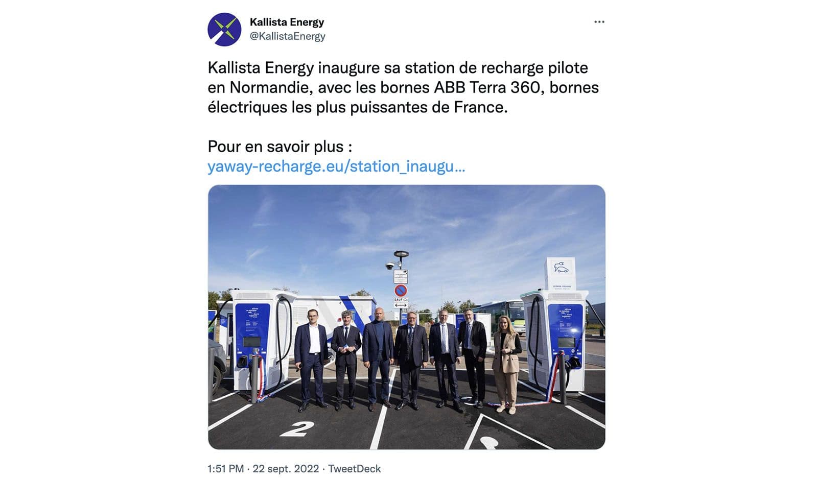 Tweet officiel de Kallista Energy.