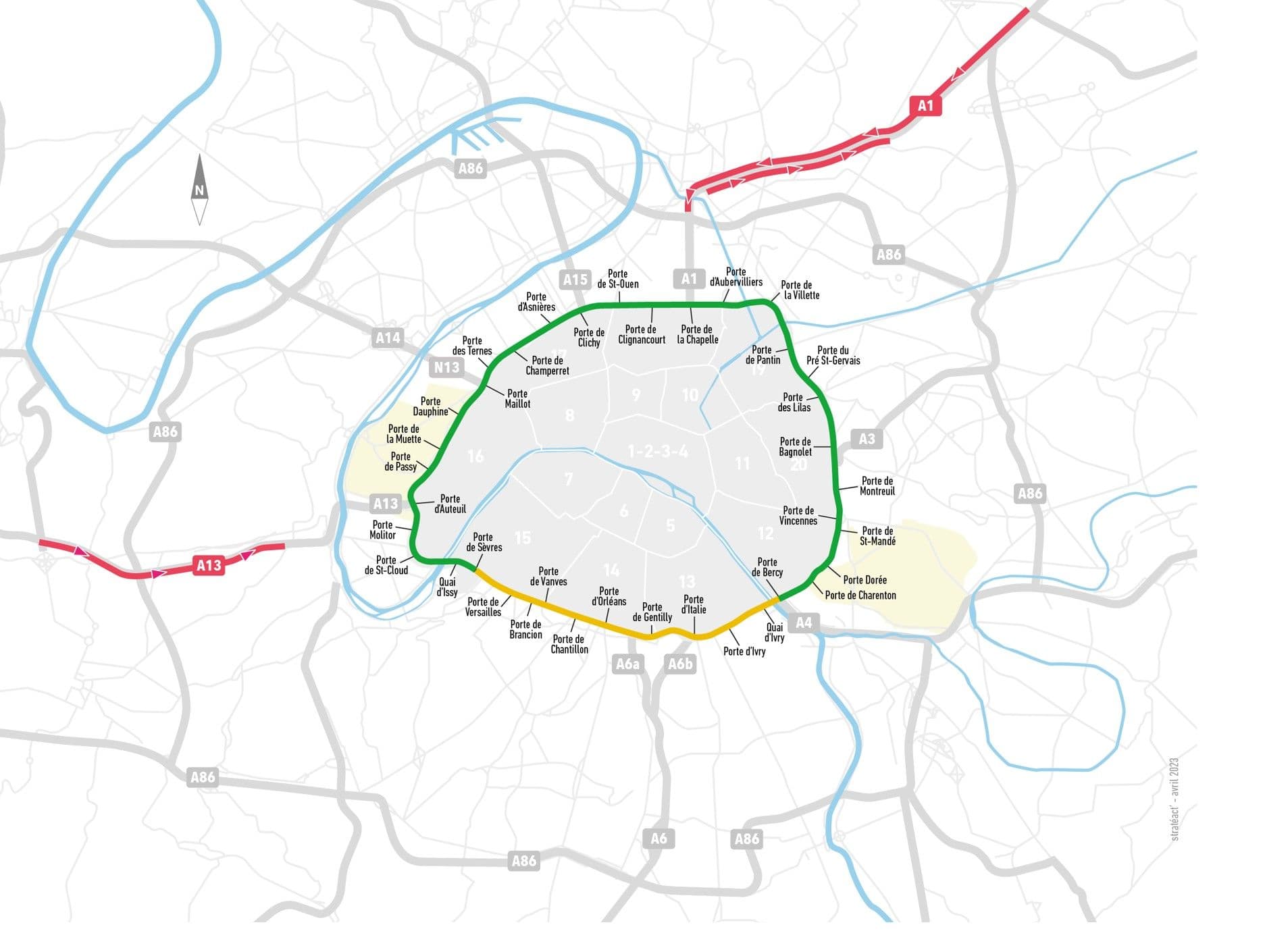 Carte du boulevard périphérique et des axes autoroutiers avec voie réservée à partir de mars 2025. ©Paris.fr