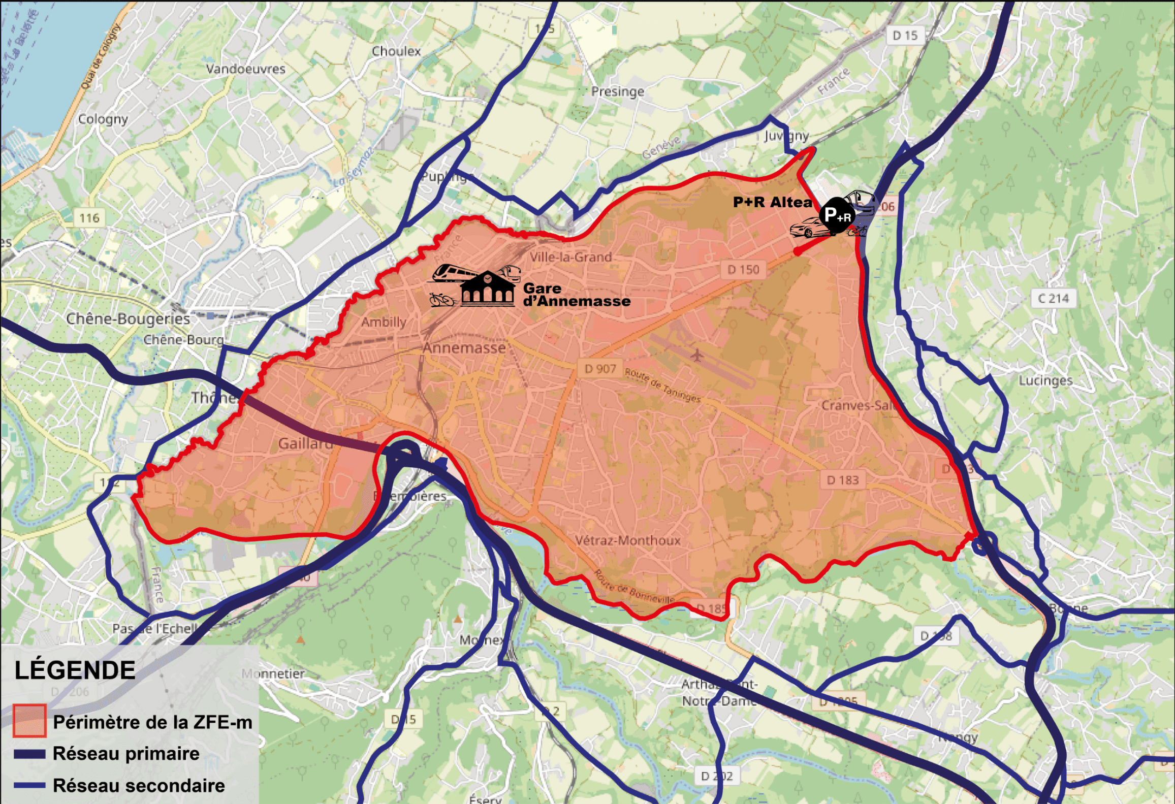 Le périmètre de la ZFE de l'Agglomération d'Annemasse. ©Annemasse Agglo