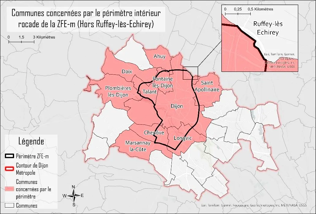 Le perimètre de la ZFE de Dijon. ©Dijon Métropole