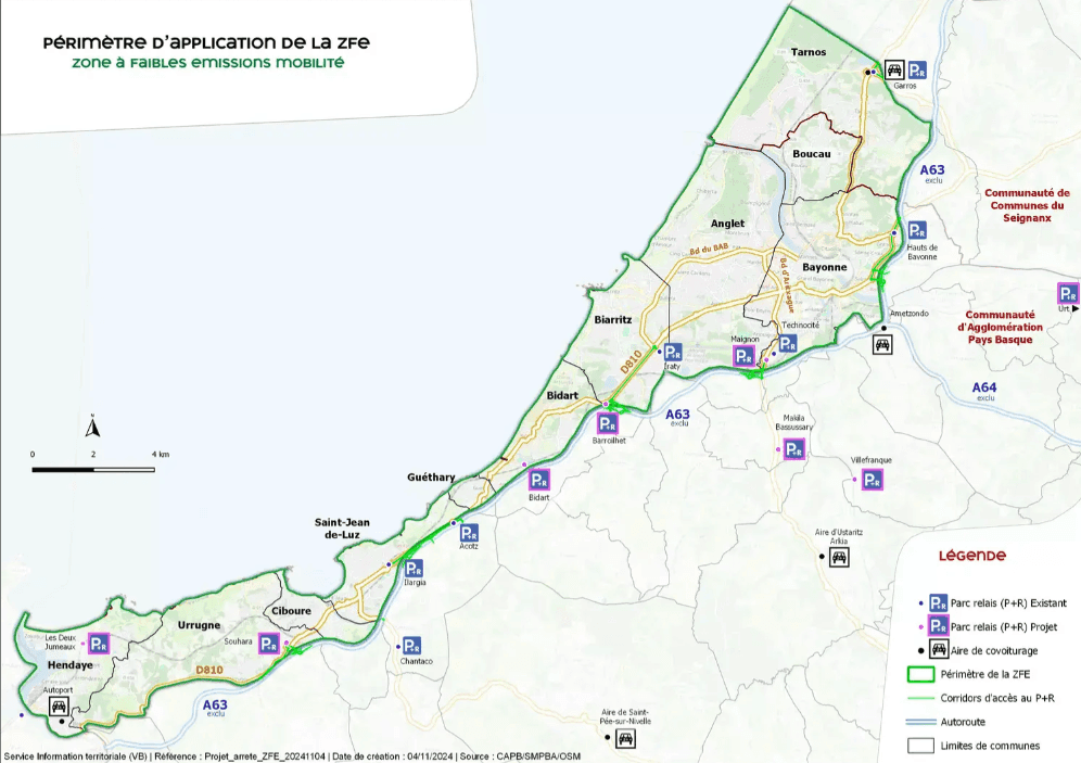 Périmètre de la ZFE de la communauté d'agglomération du Pays basque. ©Communauté d'agglomération Pays basque