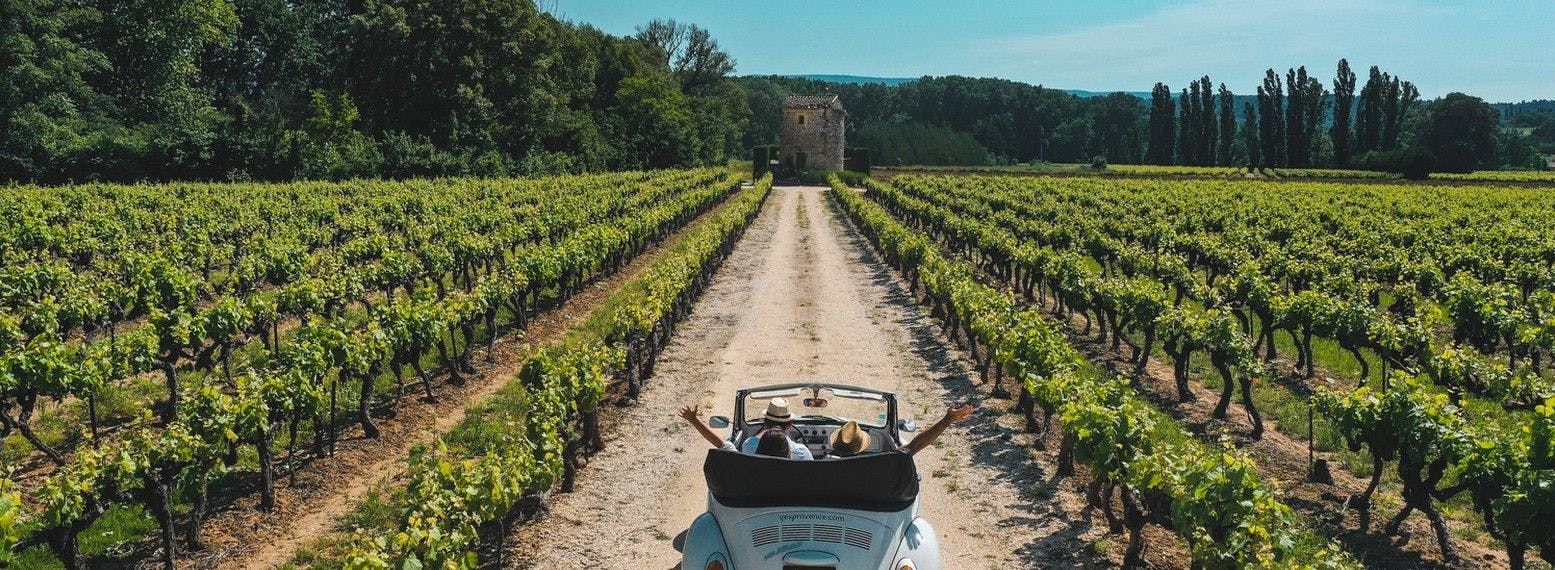 Que diriez-vous d'une balade en voiture vintage aux milieu des paysages de vignes ? ©YesProvence