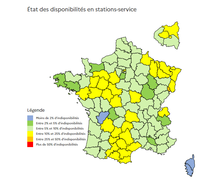 Au niveau national, les taux de rupture relevés le 17 septembre à 9 h sont suffisamment faibles pour écarter tout risque de pénurie. ©prix-carburants.gouv.fr