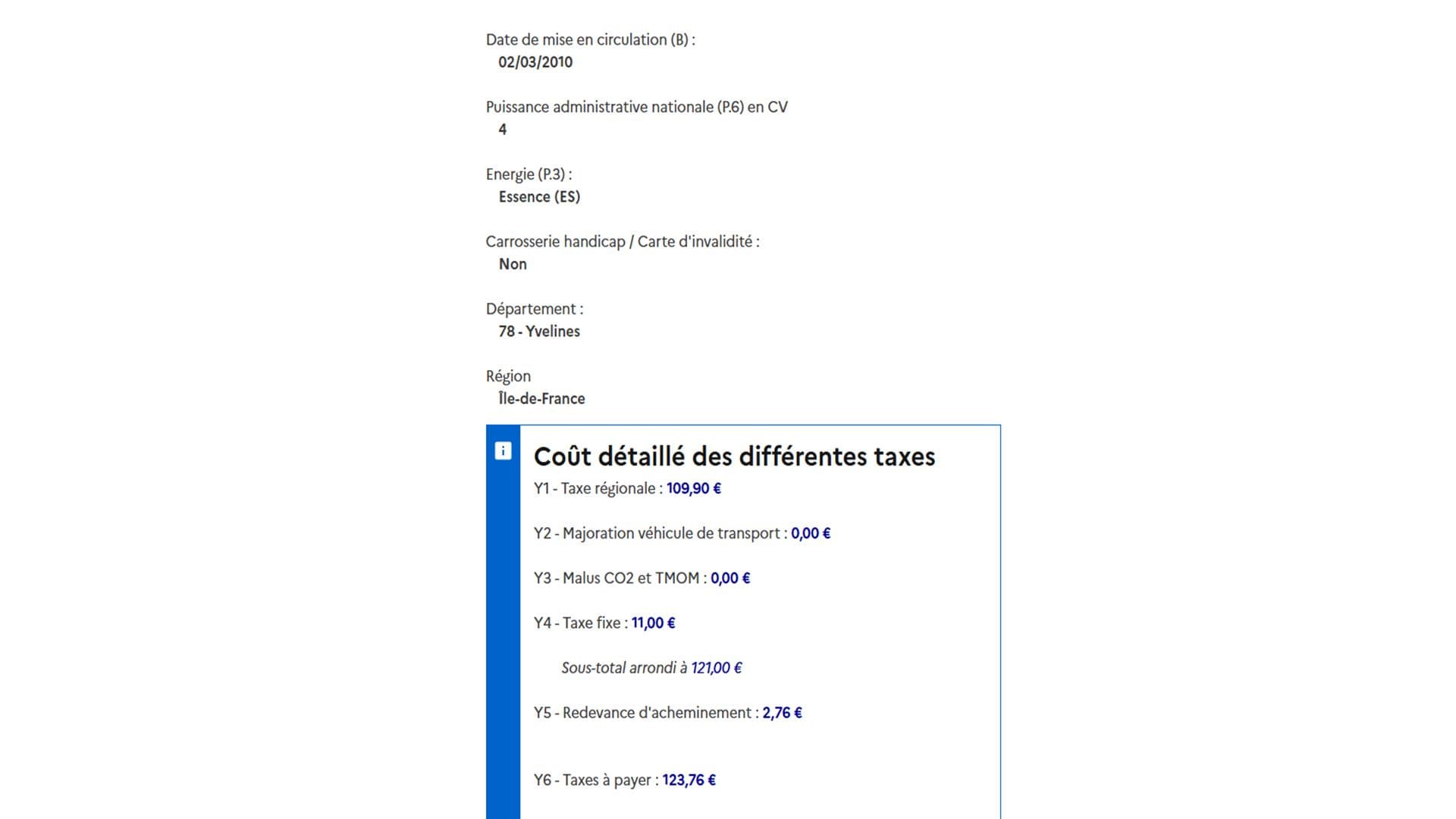 Le coût total de la carte grise se compose de plusieurs taxes ! ©Service-Public.