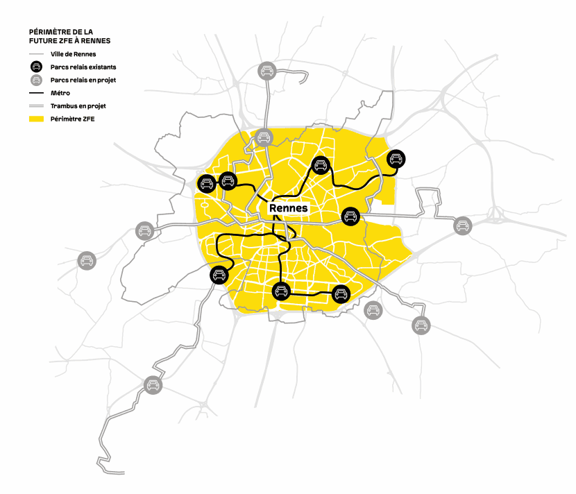 Le périmètre de la ZFE de Rennes. ©Rennes Métropole