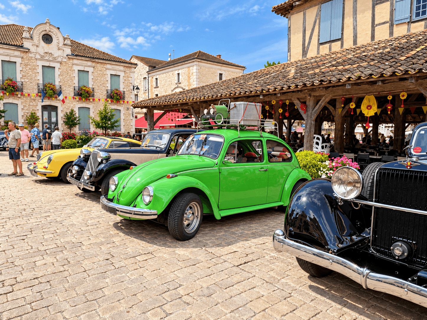 Voitures anciennes lors d'un rassemblement le week-end.