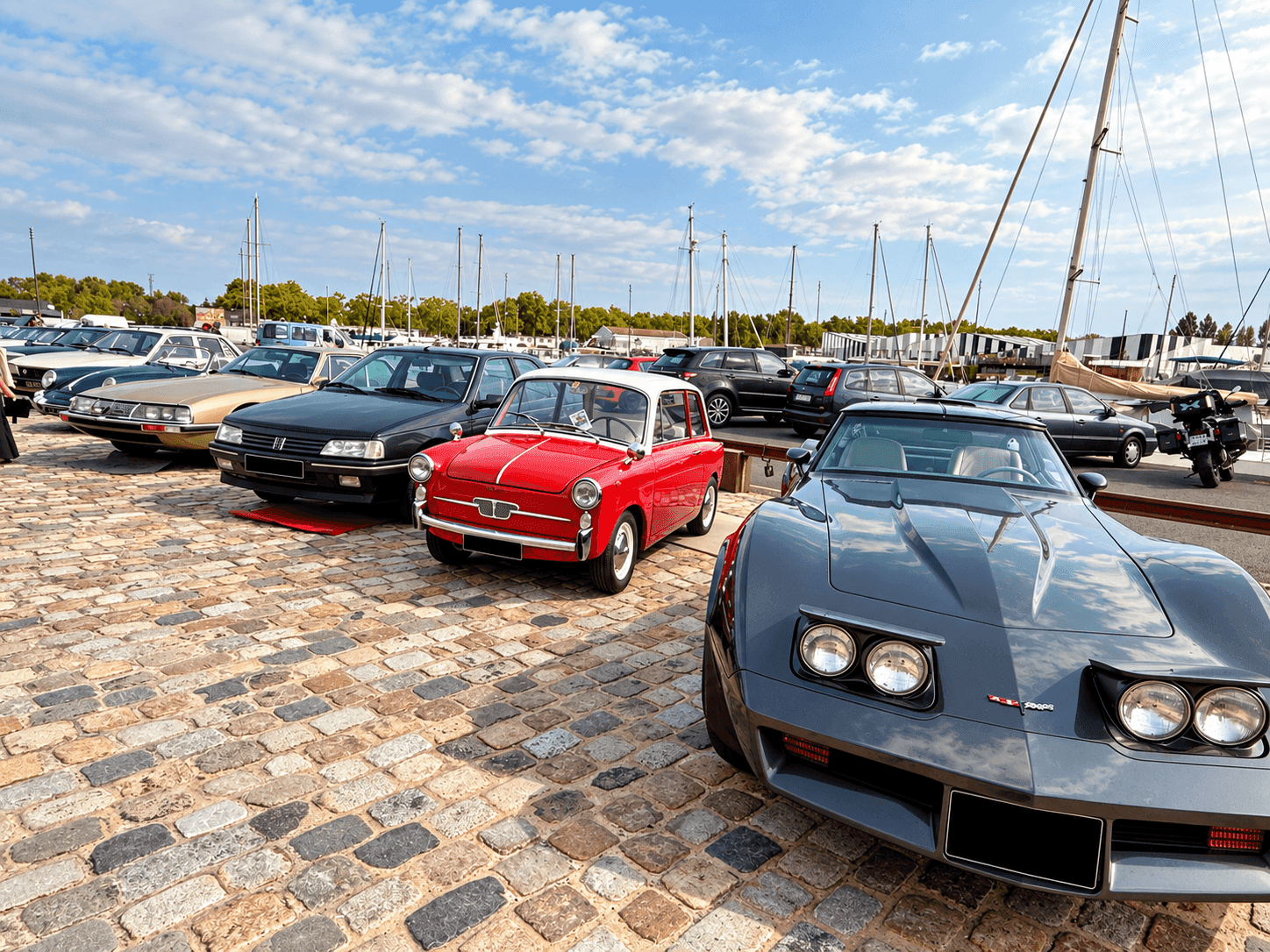Voitures anciennes lors d'un rassemblement le week-end.