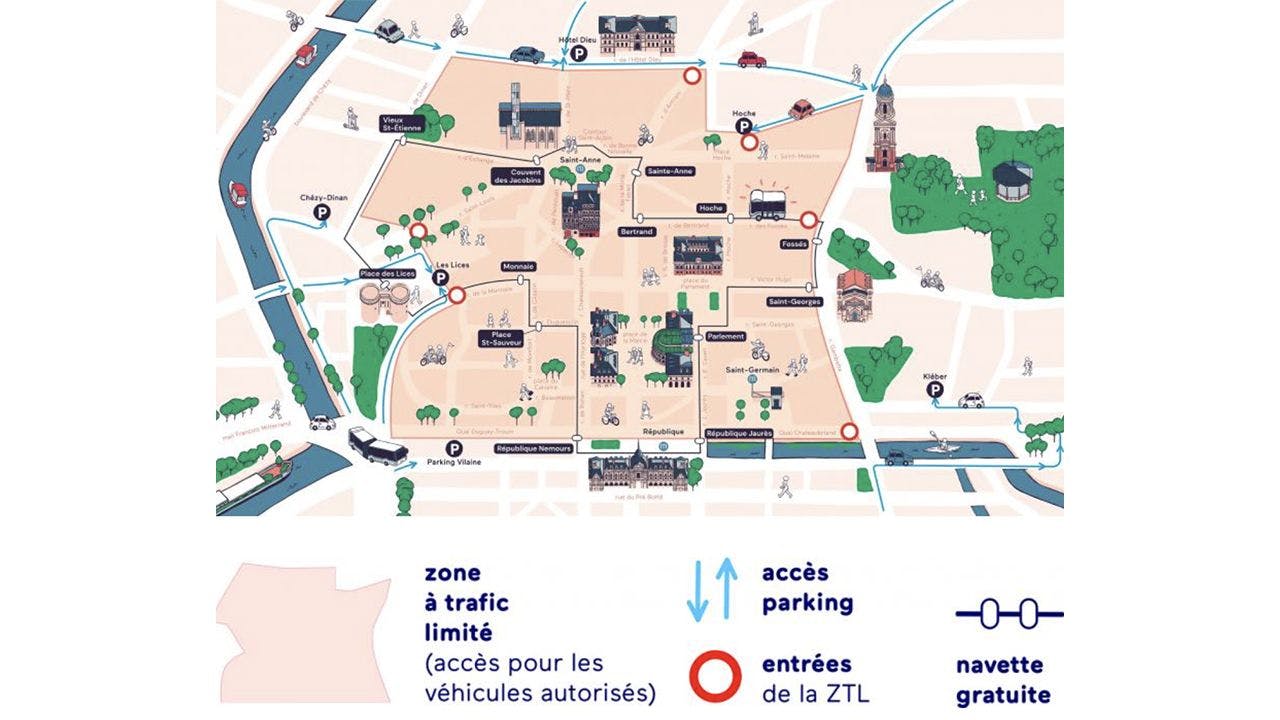 Plan de la Zone à trafic limité (ZTL) à Rennes Métropole. ©Rennes Ville &amp; Métropole. 