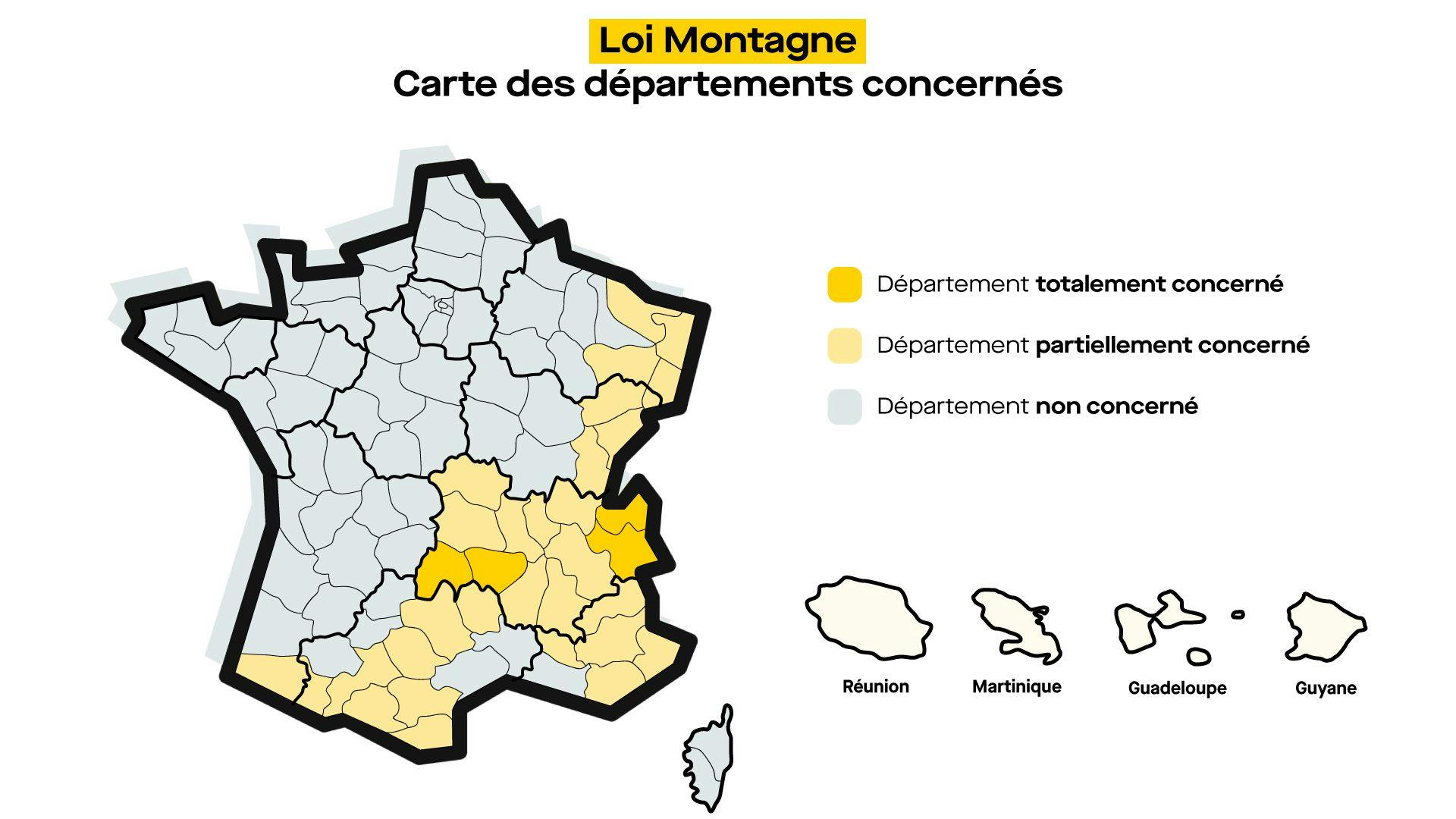 Carte des départements concernés par la Loi Montagne. ©Roole