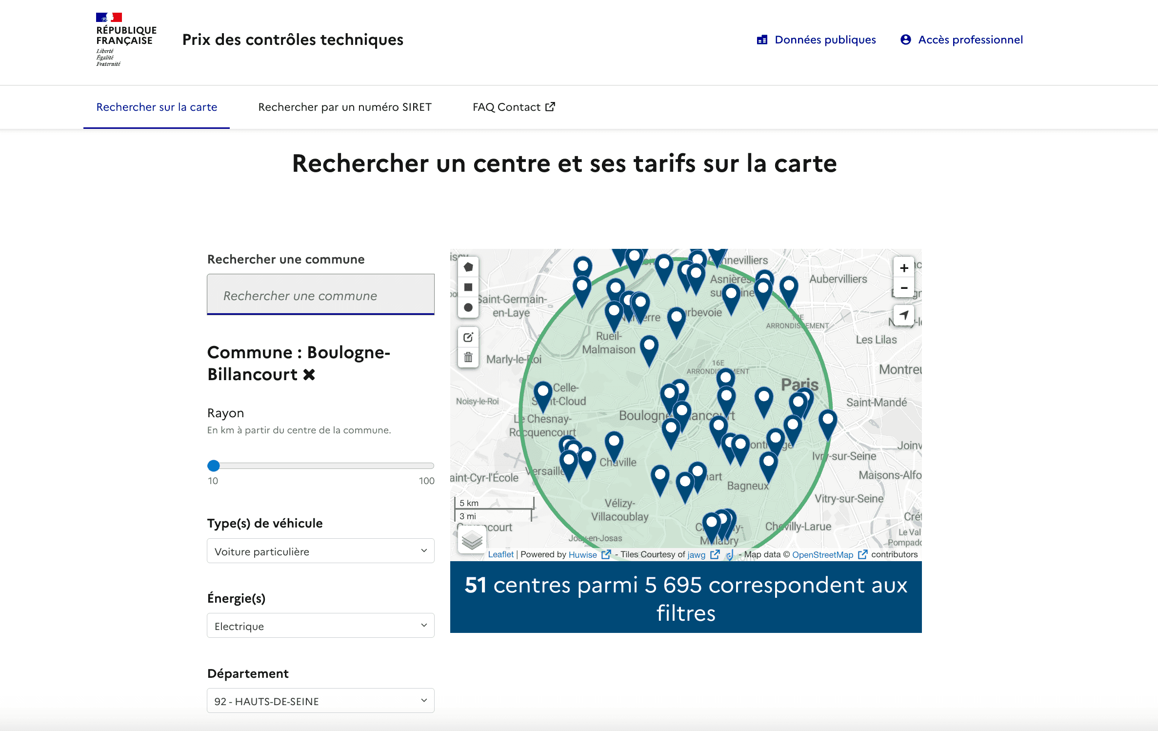 Exemple d'une recherche à Boulogne-Billancourt (92).