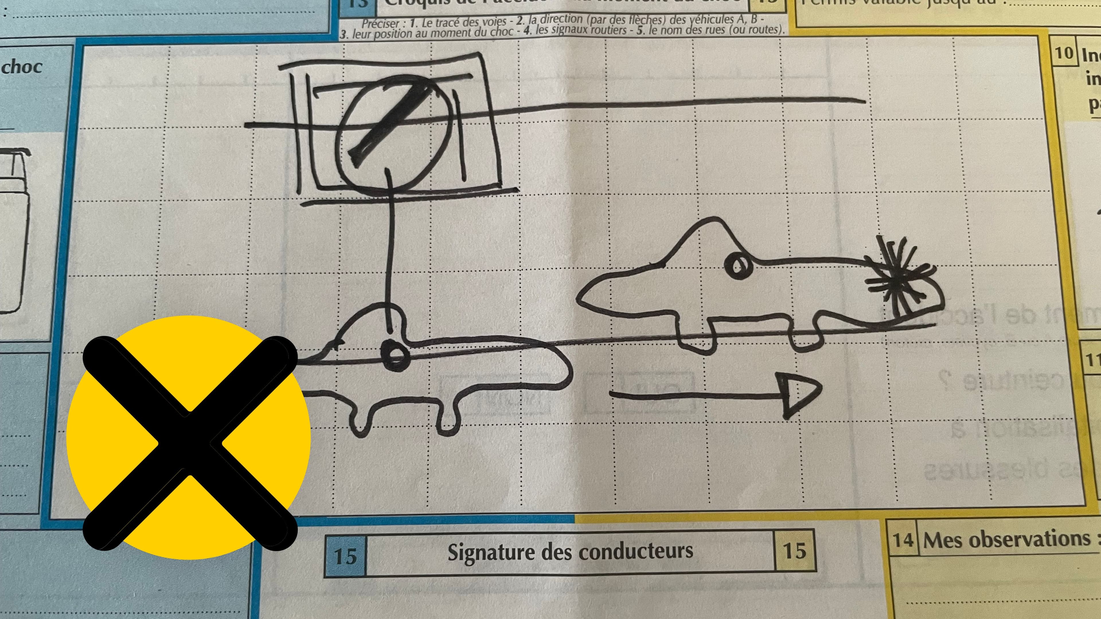 Exemple d'un croquis non conforme sur un constat amiable.