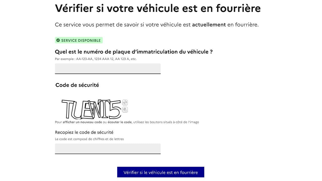 Le site officiel pour vérifier si le véhicule est en fourrière. ©https://www.service-public.fr/