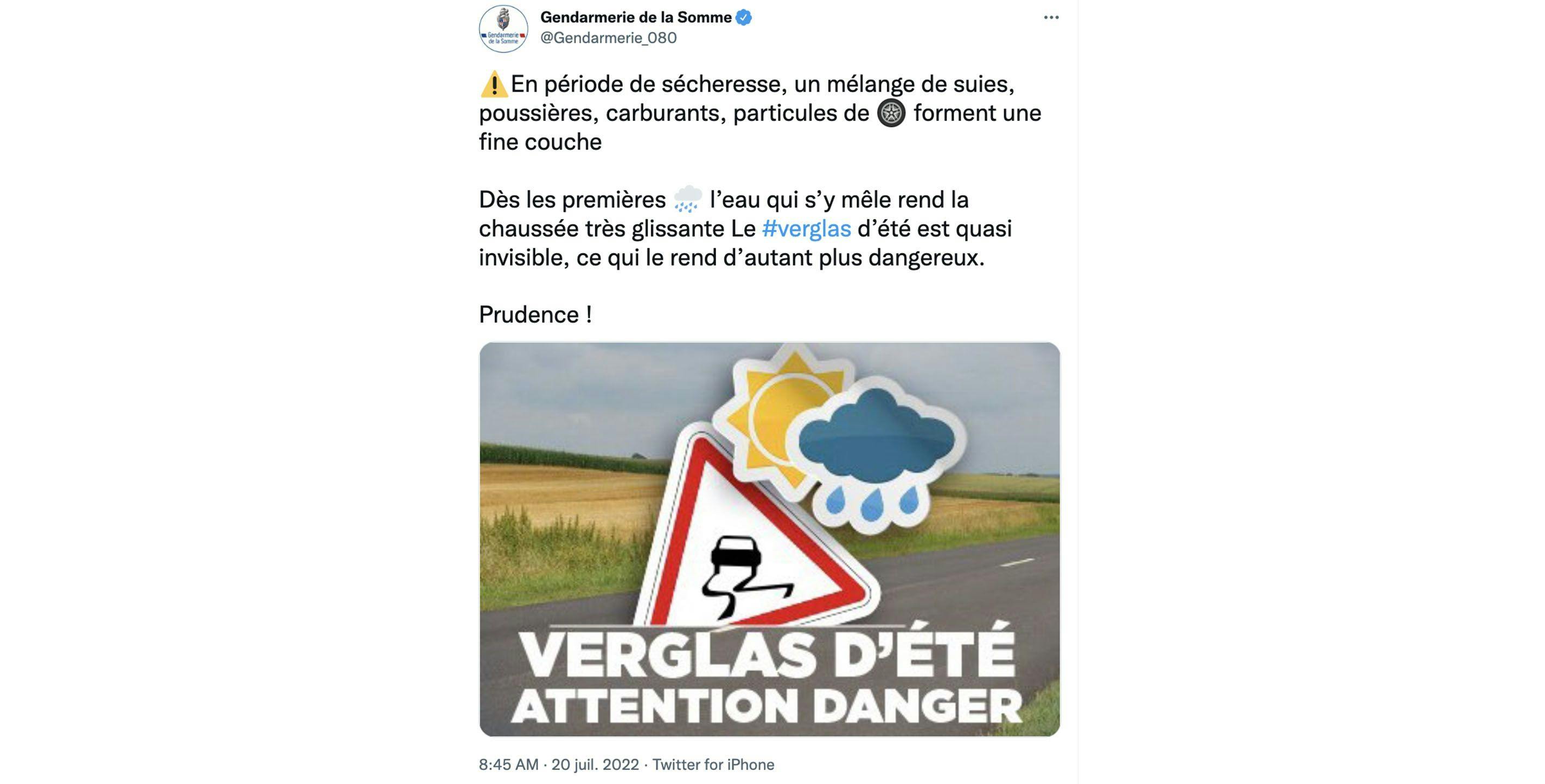 Tweet de la Gendarmerie de la Somme ©Twitter
