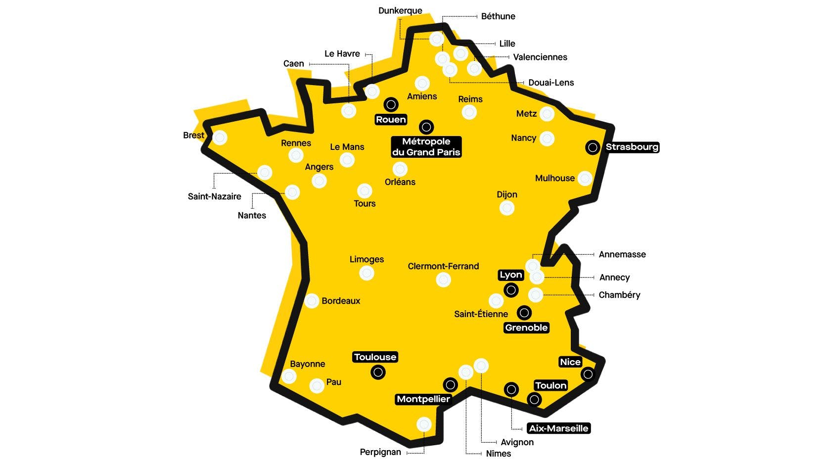 Une carte de France des zones à faibles émissions mobilité actuelles et à venir