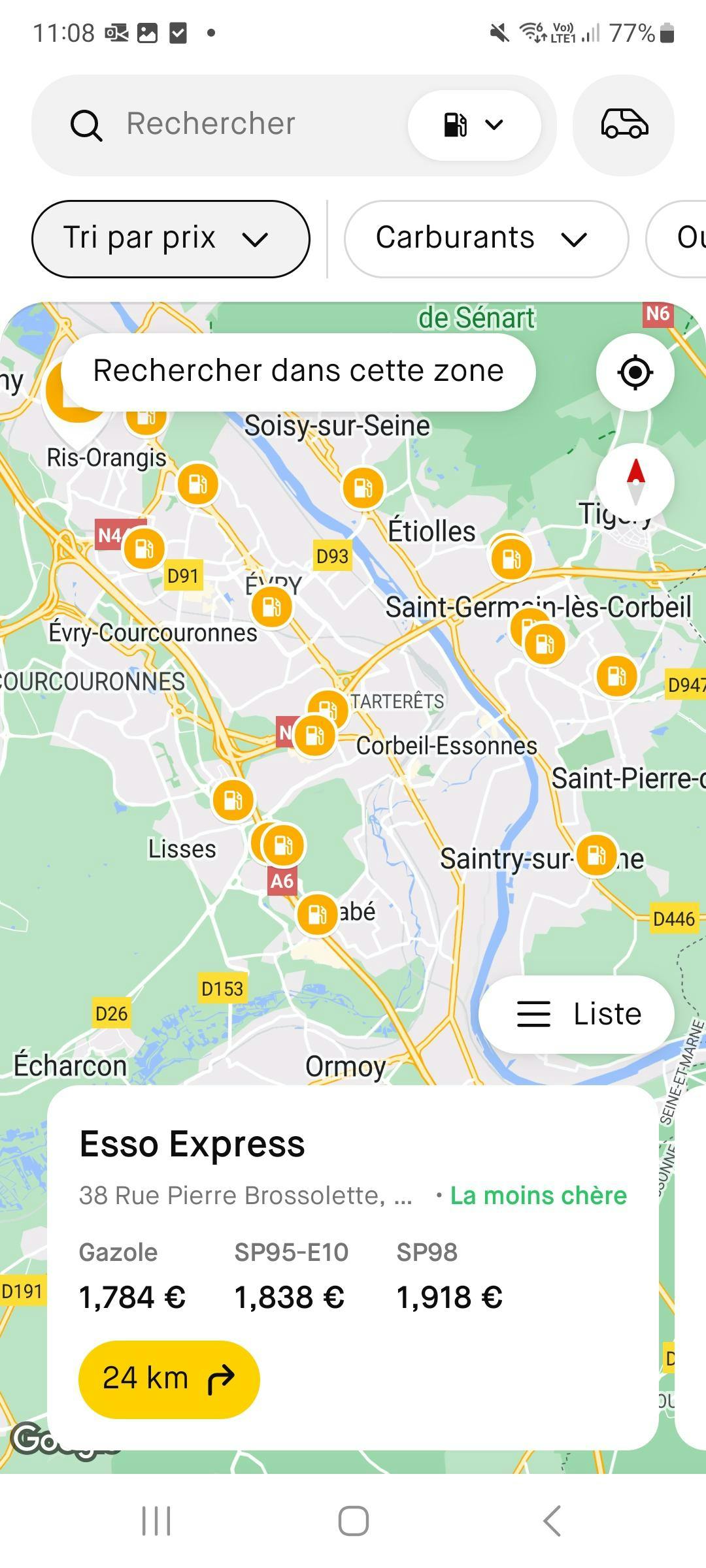 L'application Roole Map vous indique les stations-service à proximité.