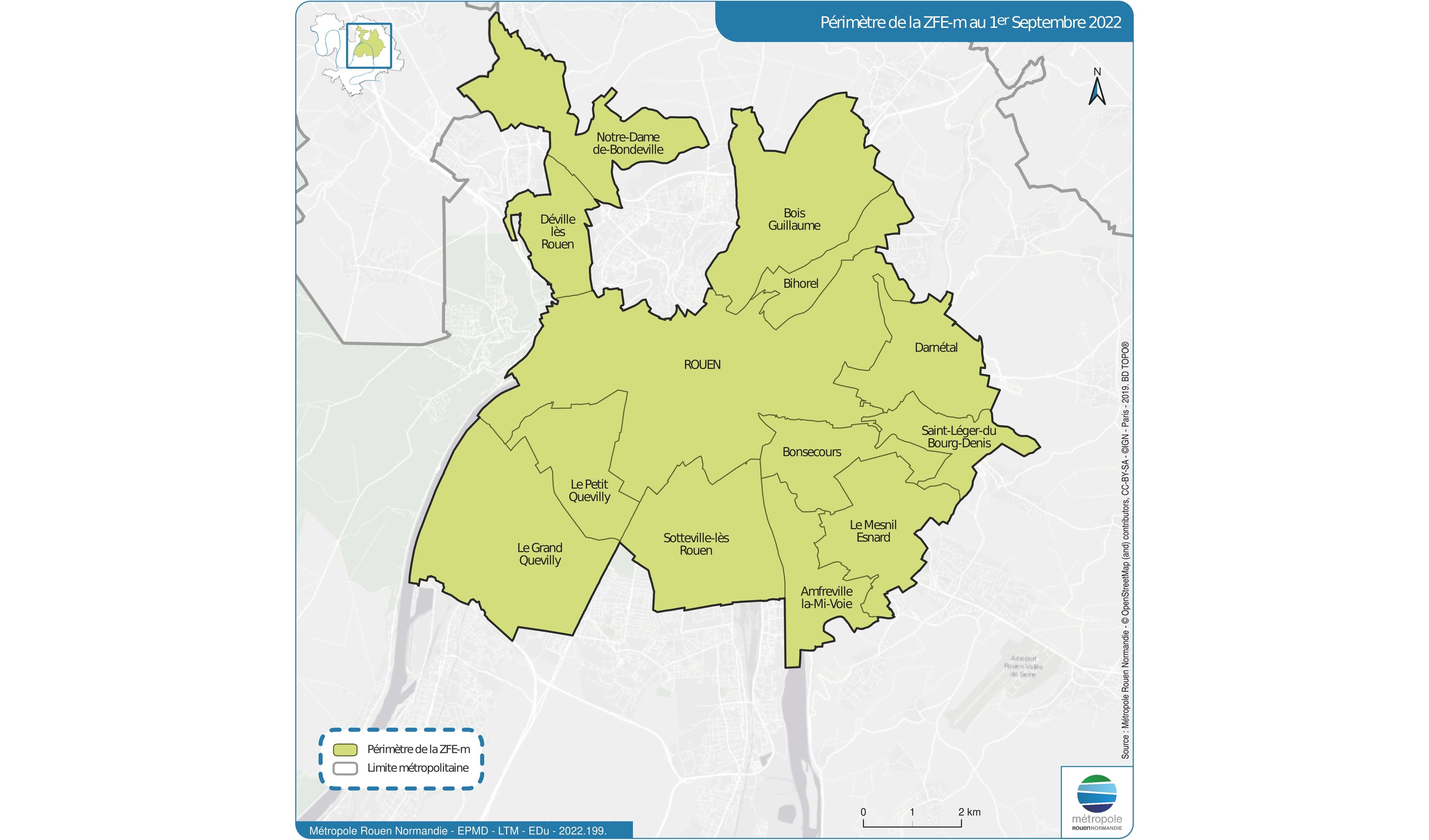 Le périmètre de la ZFE-m de la métropole Rouen Normandie au 1er septembre 2022. ©Métropole Rouen Normandie