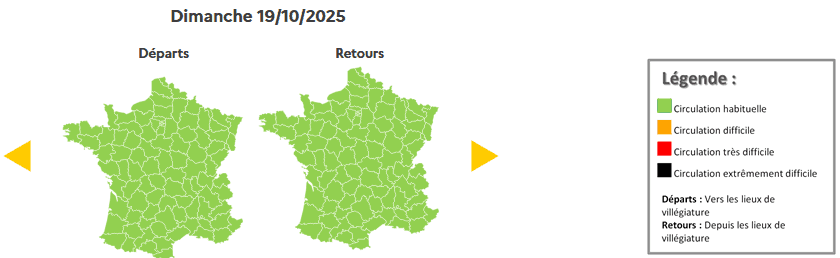 Prévision de circulation de Bison Futé pour le dimanche 19 octobre 2025. ©Bison futé
