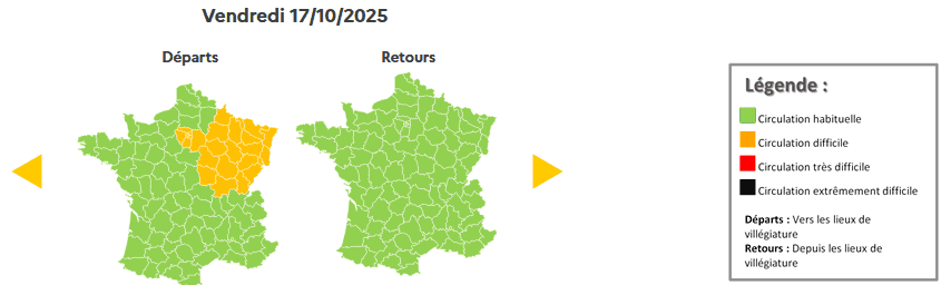 Prévision de circulation de Bison Futé pour le vendredi 17 octobre 2025. ©Bison futé